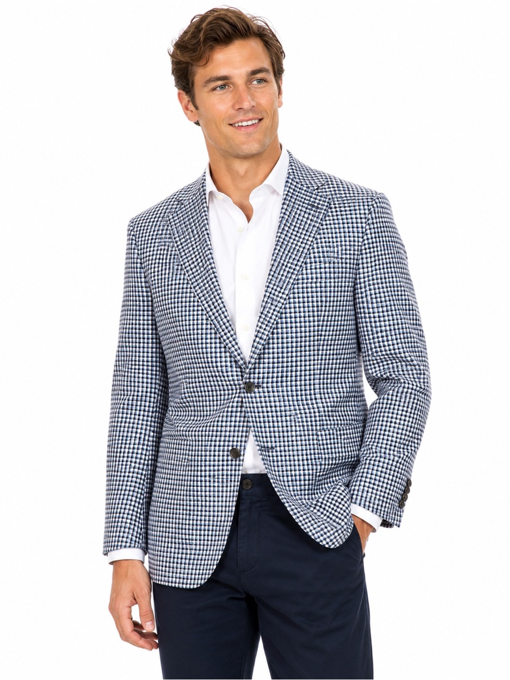 Hardy Amies Savile Row London Brinsley Fit Blue Gingham Sport Coat Blazer 44R